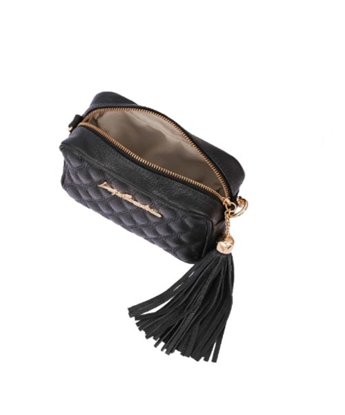 Bolsa Clássica em Couro Preto e Alça de Correntes Pequena