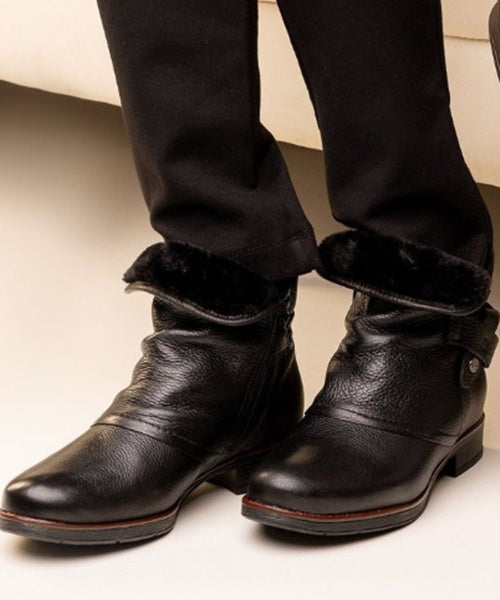 Bota Cano Baixo Couro Preto Pelo - Bottero