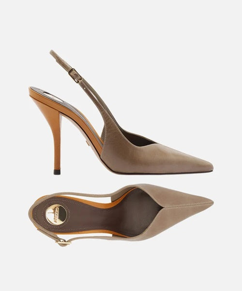 Scarpin Cinza Couro Salto Fino Slingback
