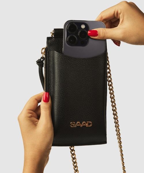 Mini Bolsa Celular em Couro Preto