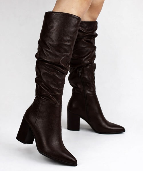 Bota Cano Longo Couro Burnish Marrom - Bottero