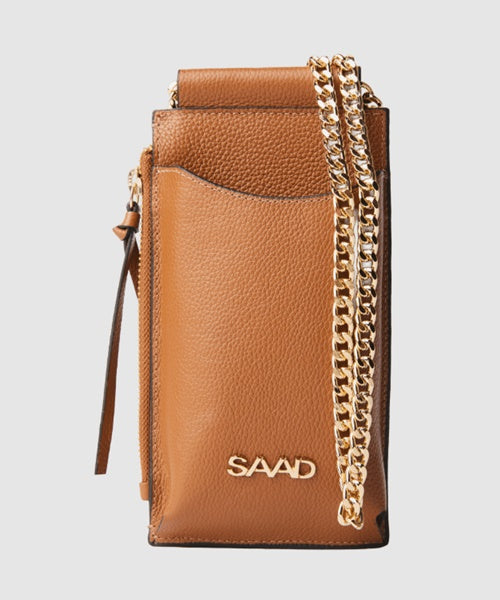 Mini Bolsa Celular em Couro Castanho