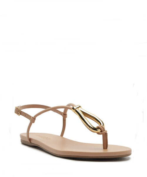 Sandália Rasteira Nude Slim Metal Dourado