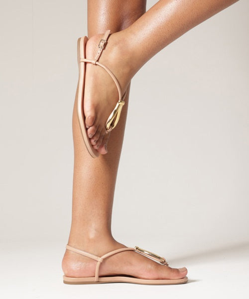 Sandália Rasteira Nude Slim Metal Dourado