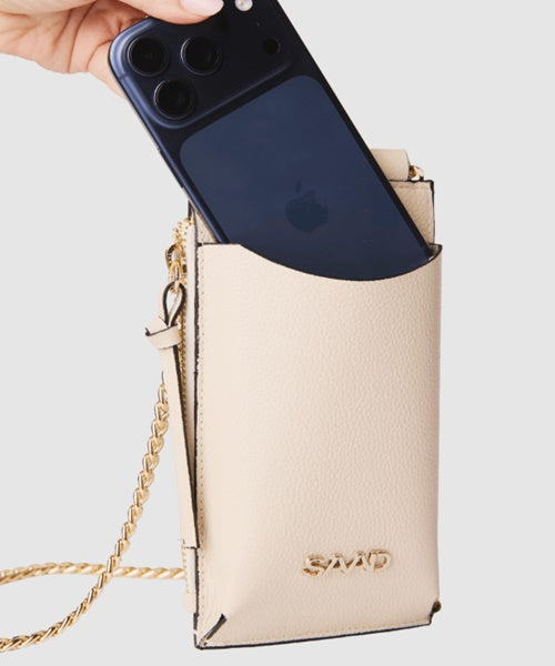 Mini Bolsa Celular em Couro Baunilha