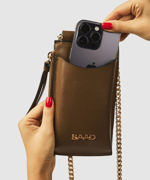 Mini Bolsa Celular em Couro Cravo