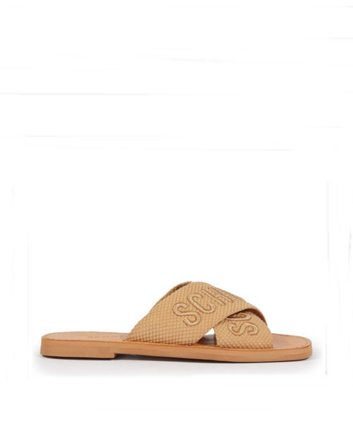 Sandália Rasteira X Schutz Bege Logo
