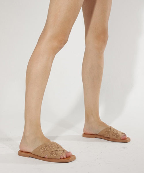 Sandália Rasteira X Schutz Bege Logo
