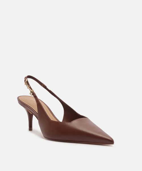 Scarpin Marrom Couro Slingback Metal