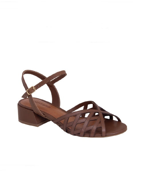 Sandália Salto Bloco Couro Chocolate