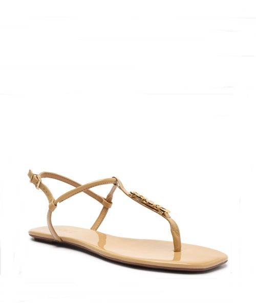 Sandália Rasteira Crystal Nude Logo Dourada -