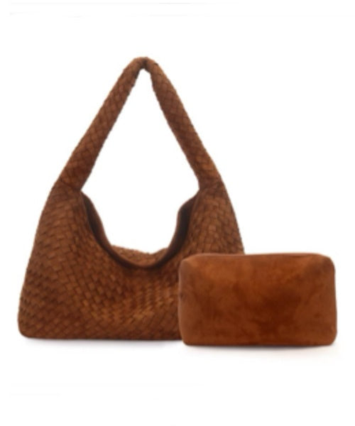 Bolsa Hobo Grande Tressê Suede Caramelo