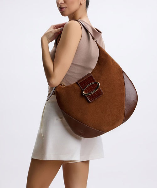 -Bolsa Hobo Grande Camurça Trufa