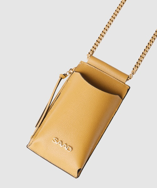 Mini Bolsa Celular em Couro Ocre