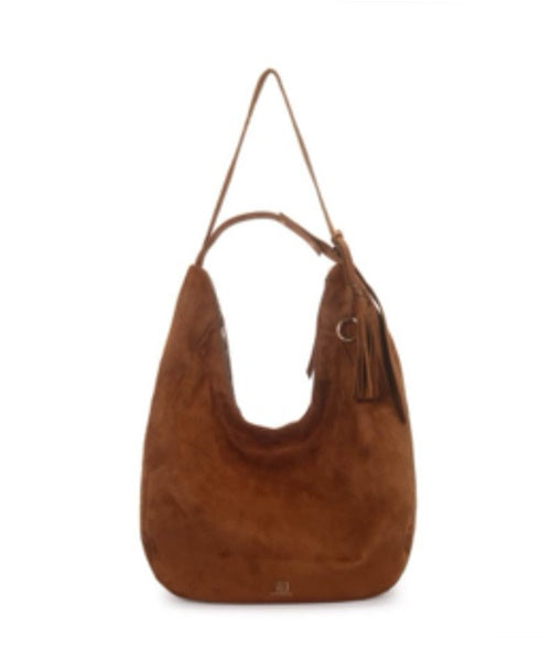 Bolsa Hobo Grande Suede com Chaveiro Caramelo