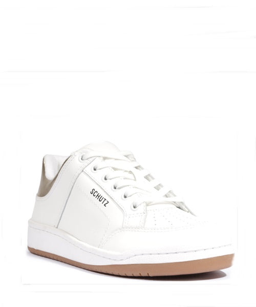 Tênis Couro Branco Detalhe Dourado