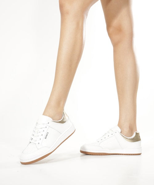 Tênis Couro Branco Detalhe Dourado