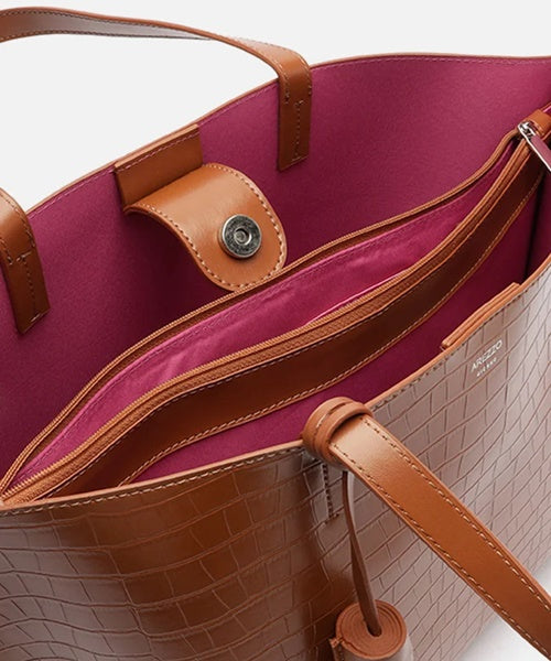 Bolsa Shopping Marrom Croco Grande Barbicacho