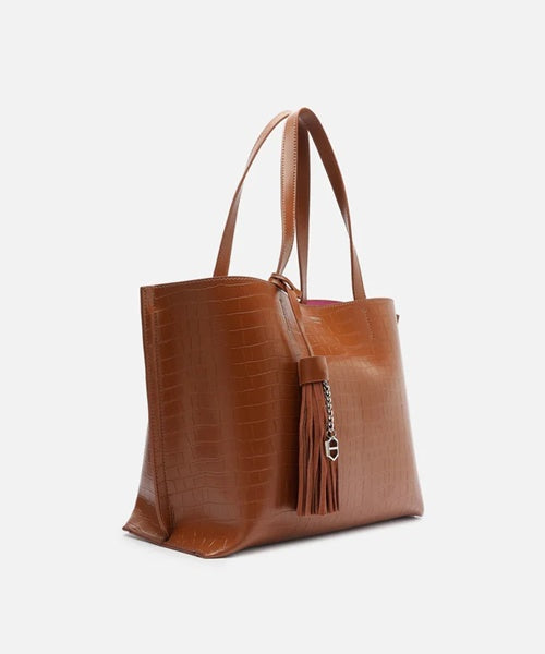 Bolsa Shopping Marrom Croco Grande Barbicacho