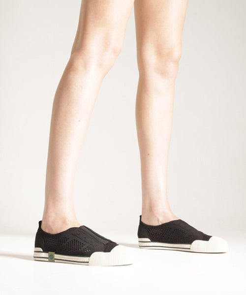 Tênis Slip On Preto Knit Elástico Alme