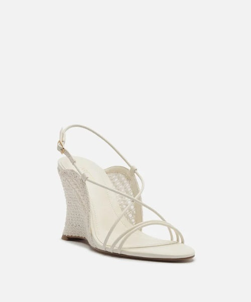 Sandália Off White Bordado Anabela Curvo Tiras Finas