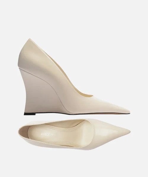 Scarpin Branco Couro Salto Anabela Bico Fino