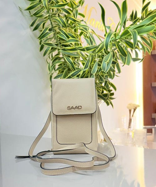 Mini Bolsa para Celular em Couro Taupe
