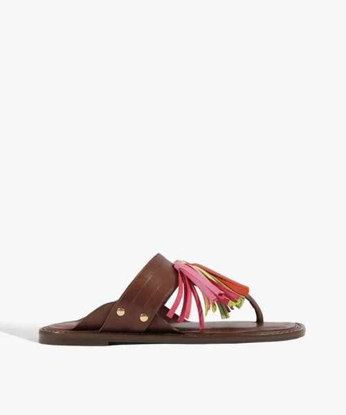 Sandália Rasteira Maribel Couro Marrom