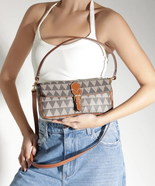 -Bolsa de Ombro Pequena Triangle Marrom