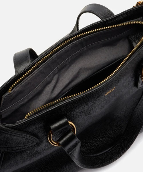 Bolsa Tote Preta Couro Grande Corrente Alça