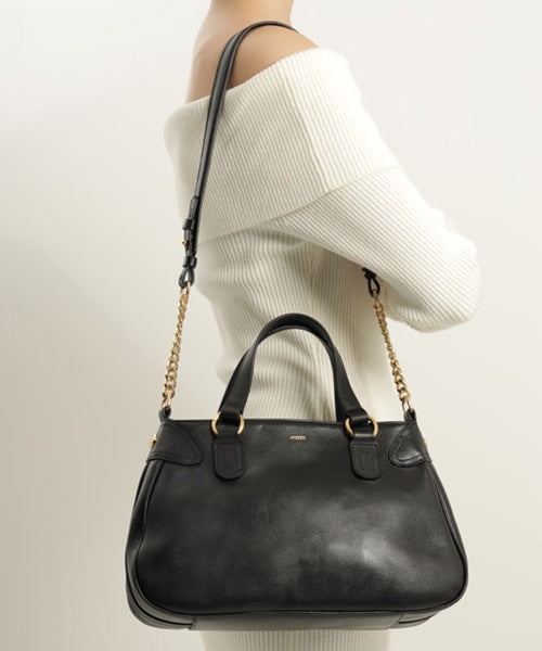 Bolsa Tote Preta Couro Grande Corrente Alça