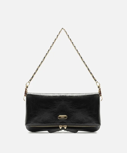 Bolsa Tiracolo Preta Couro Média Dobrável