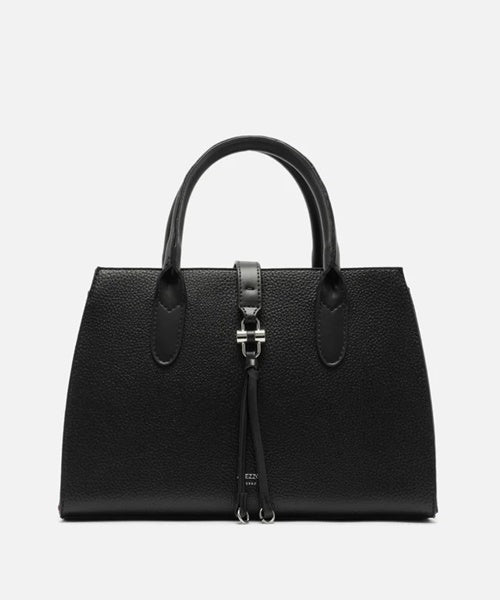 Bolsa Tote Preta Grande Detalhe Tiras Metal