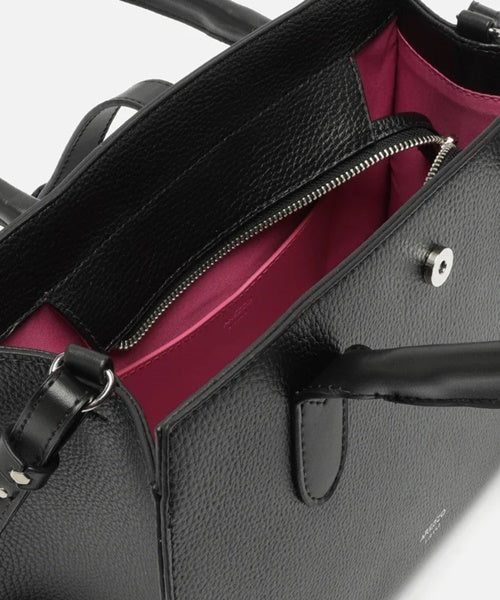 Bolsa Tote Preta Grande Detalhe Tiras Metal
