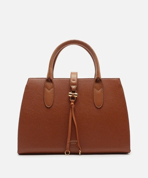 Bolsa Tote Marrom Grande Metal Tiras Frontais