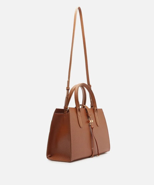 Bolsa Tote Marrom Grande Metal Tiras Frontais