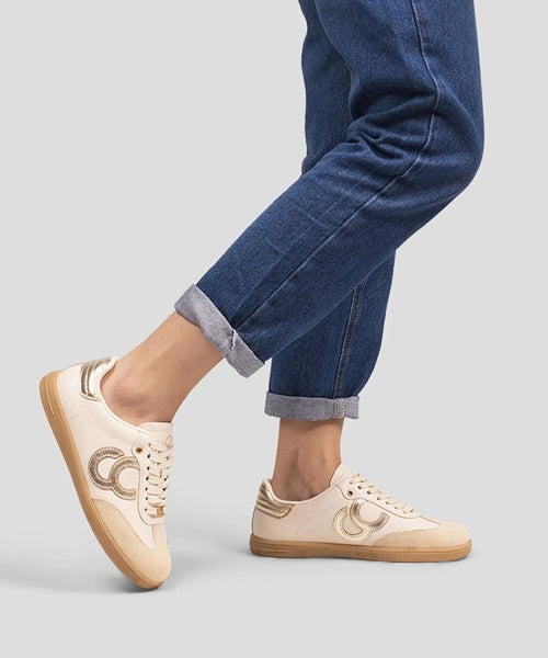 Tênis Iconicc Couro Casual Off White e Dourado