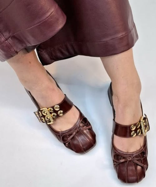 Slingback Salto Baixo Laço Castanho