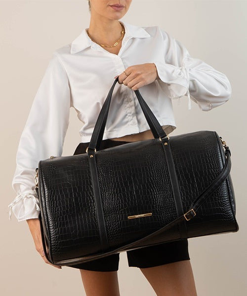 Bolsa Sacola Preto Croco