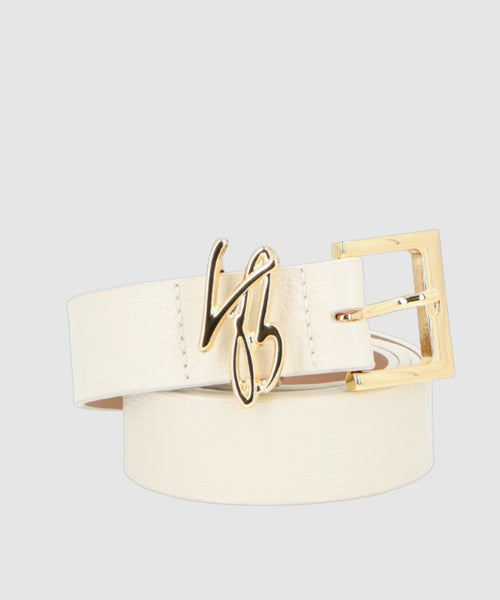 Cinto em Couro Off White com Passante LB