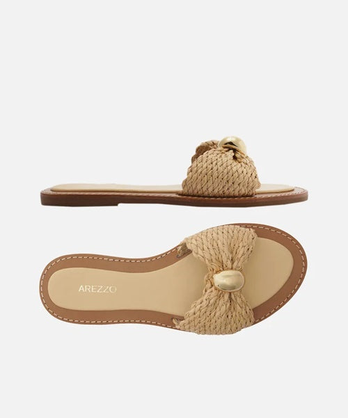 Rasteira Palha Flat Tira Única Metal