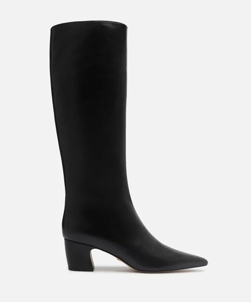 Bota Preta Couro Cano Longo Bico Fino Zíper - Arezzo