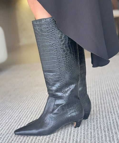 Bota Cano Alto Slouch Croco Preto - Luiza Barcelos