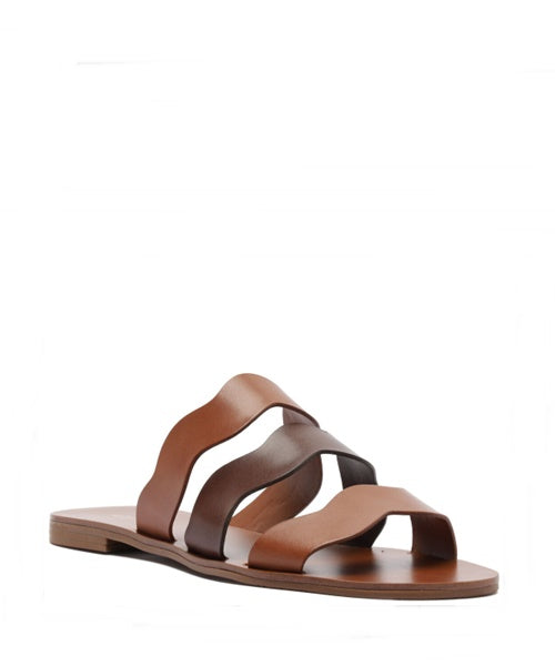 Rasteira Marrom Couro Tiras Curvas Mix