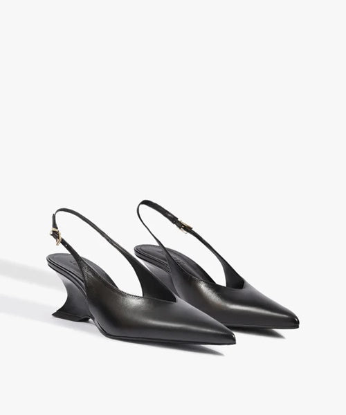 Slingback Siena Mid Buckle Couro Preto