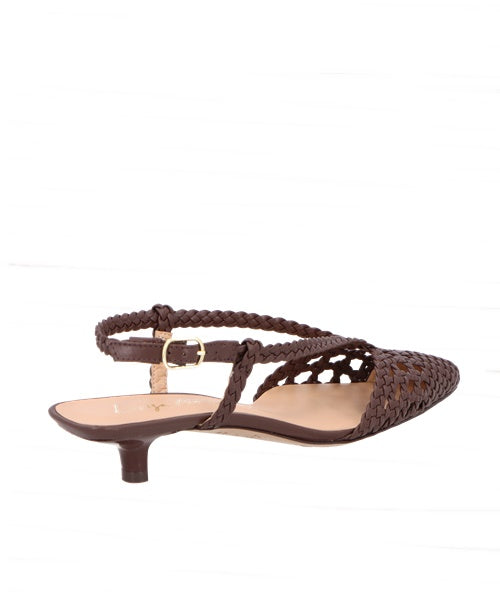 Scarpin Slingback Coffee cm Salto Baixo e Tira Central -