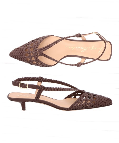Scarpin Slingback Coffee cm Salto Baixo e Tira Central -