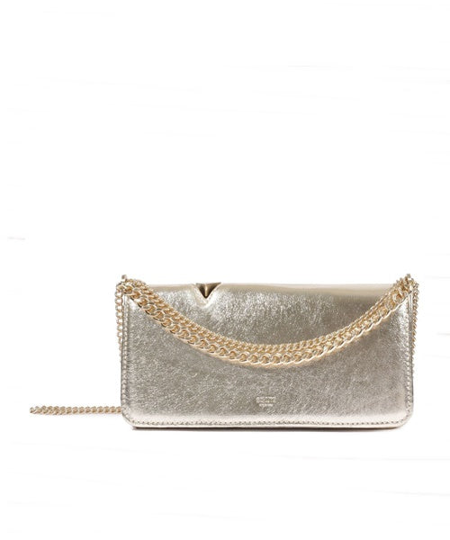 Bolsa Pequena Couro Dourado Alça Corrente