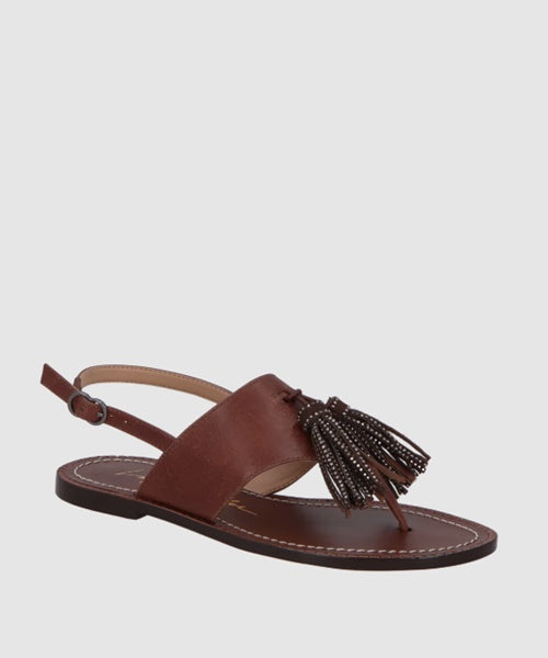 Rasteira em Couro Café com Tassel  -