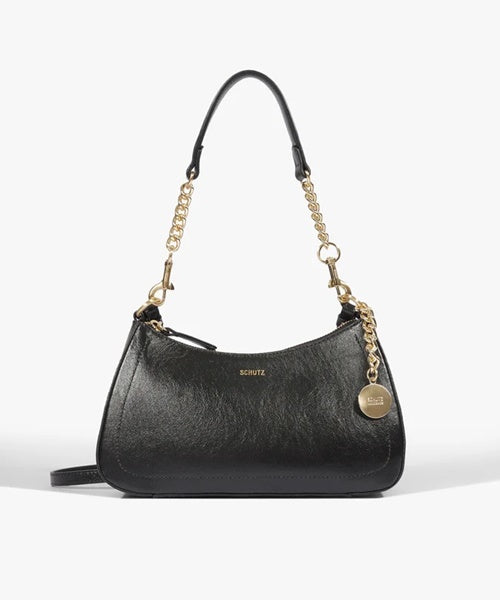 Bolsa Tiracolo Shoulder Elowen Média Couro Preta